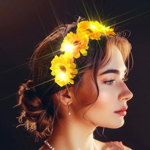 Ushiny Licht bis Blume Haar Kranz LED Blume Krone Festival Glow Kopfstück für Frauen (Gelb, Einheitsgröße)