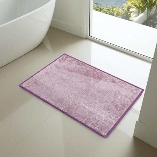 Comart - Ocean Badteppich - Rechteckig 45 x 75 cm - Weich Unter den Füßen - rutschfeste Matte - Dünn und Atmungsaktiv - Maschinenwaschbar - Dusche und Badewanne - Lila