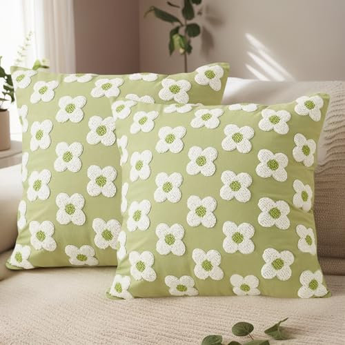 Kissenbezug 45x45 Frühling 2er Set Blumen Kissenbezüge Sommer Moderne Frühlings Kissenhülle Zierkissenbezüge für Sofakissen Dekokissen Wohnzimmer Bett Sofa Schlafzimmer Frühling Deko (#03, 45 x 45 cm)