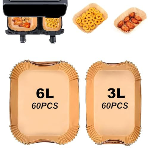 120 Stück Airfryer Backpapier für Phi-lips Dual Basket 3000/5000 Series, Heißluftfritteuse Backpapier für Philips NA350/00 NA550/00, Heißluftfritteuse Zubehör für Phillips 6L/3L(60 stück+60 stück)