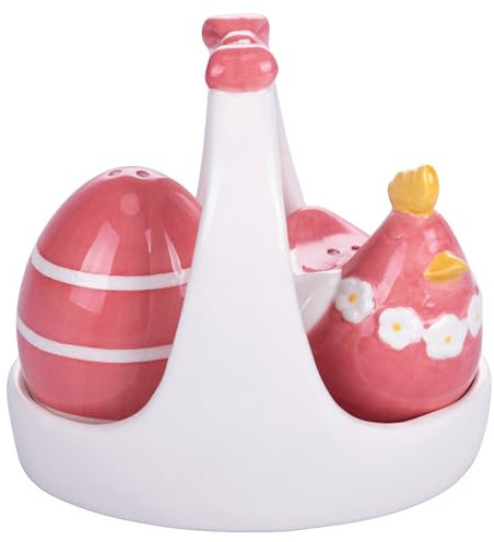 Villa d'Este Home Tivoli 2006 Juego de salero y pimentero con soporte, diseño de gallina con huevos, Pascua