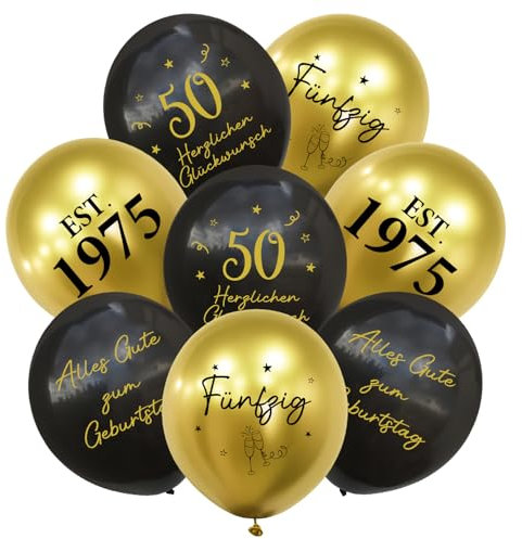 24 Stück Deko 50. Geburtstag Luftballons Schwarz Gold, Ballons 50 Alles Gute zum Geburtstag, Happy Birthday Luftballon 50 Jahre für Mann Frauen 50 Geburtstagsdeko, Geburtstagsfeiern Deko