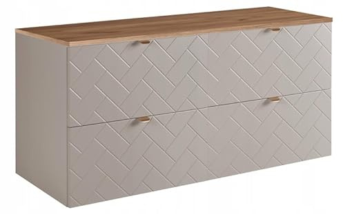 RODAN Waschbeckenunterschrank Hängend Eiche Craft & Beige mit 2 Soft-Close | Badezimmer Unterschrank Waschbecken mit ABS-Kanten, Waschtischunterschrank MDF-Korpus 46 x 121 x 62 cm, Schubladen