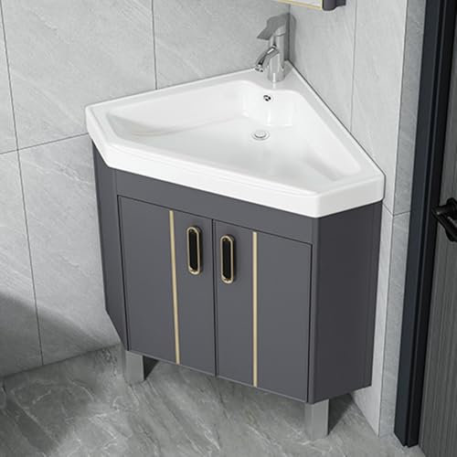 Eckwaschbecken Waschbecken Keramik Bodenstehend Design mit Stauraum Platzsparende Lösung für Bad und Balkon