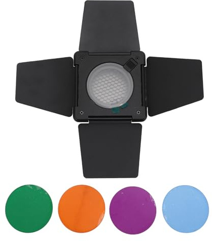 Jectse Volets Coupe-Flux avec Grille Nid d'abeille à 30° et 4 Filtres Gel Couleur, Kit D'accessoires pour Réflecteurs Vidéo Standard à Monture Mini Bowens, Vert, Orange, Violet et Bleu