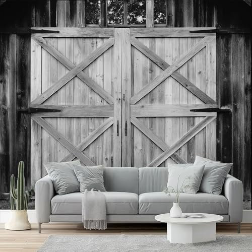 peint intissé Porte en bois, Rétro, Simple Design unique et moderne 400x 280cm Toison Mur Muraux Décoration Murale Salon Chambre Noir Blanc