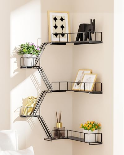 BeardBullet Fire Escape Wall Shelf -Modern City Style Corner Wall Ladder Shelves, Metal Action Figures Display Floating Shelf, New York Decorative Shelf for Bedroom, Living Room & Home Decor (3-Tier)