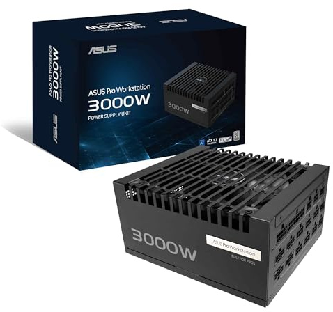ASUS Pro WS 3000W Platinum Modulares PC-Netzteil, 3000 W Leistung, PCIe 5.1, Standard ATX 3.1, 80 Plus Platinum, Lüfter mit doppeltem Kugellager, Schwarz, ASUS-PRO-WS-3000P