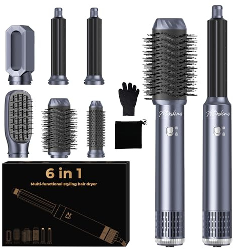 Atopskins Airstyler 6 in 1 Hair Styler set mit 1000W Haarstyler Rundbürste, Warmluftbürste, Föhnbürste, Haartrockner, Auto Air Culer, Glättbürste, Airbrush Haastyler für Alle Haartypen