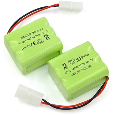 XMECZQQ Lot de 2 batteries NiMH 7,2 V 2400 mAh rechargeables AA avec prise KET-2P, batterie de rechange pour voitures télécommandées, crawlers télécommandés, bateaux, robots jouets et modélisme