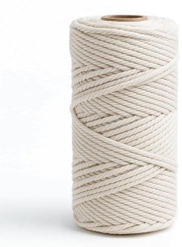 Trabag Makramee Garn, 100% Baumwolle, Naturfarben, Baumwollschnur für DIY Kunsthandwerk, Wandbehang, Gartenarbeit, Traumfänger, Hochzeit Dekorationen (Naturweiß, 5mm*100m)