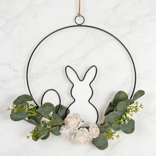 Osterkranz,Türkranz Metall 30cm,Osterkranz zum Aufhängen,Osterdeko Hase Kranz,Ostertürkranz mit Hase,Dekokranz Ostern FrüHling Kranz,für Ostern Haustür Wand Fenster Garten Dekor
