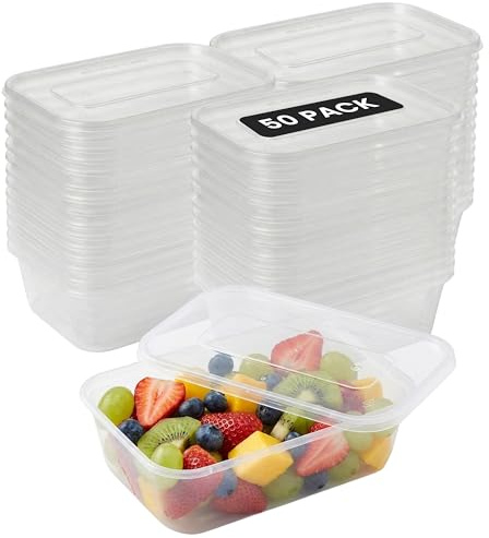 Aspect Food Containers, 50 x 500ml Plastic Food Containers With Lids, Airtight, BPA Free, Reusable, Microwave & Freezer Safe,Takeaway Meal Prep Containers For Hot & Cold Food