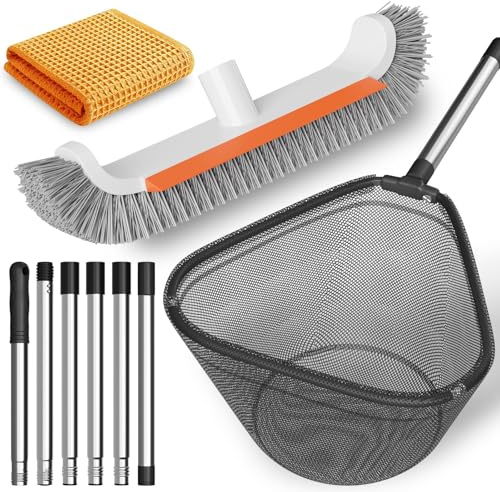 ytorgr Pool Nets for Cleaning,63Inch Telescopic Pole Pond Nets With Brush,Swimming Pool Skimmer Net Cleaning Tool Set