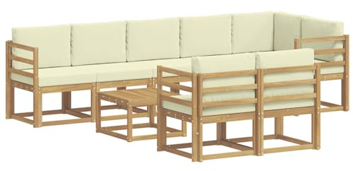 vidaXL Outdoor-Sofagarnitur mit Kissen 9 pcs Weiß und Creme Polyester, Stylisches Außensofa, wetterfestes Set, Bequeme Sitzgelegenheit für den Garten, Akazienholz Möbel