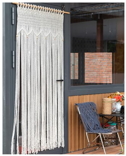 Equeen Handicraft Macrame Door Curtain for Doorways 70x39 Inches, Boho String Room Divider for Bedroom Living Room, Handmade Net Fringe Doorway Curtain, Also in Brown, Beige