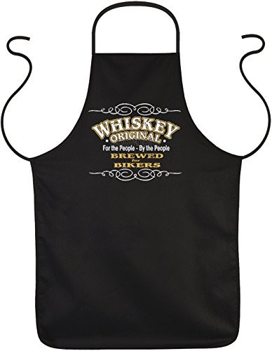 Grillschürze für Männer mit Spruch Whiskey - Brewed for Bikers | Grill Schürze Kochschürze lustig Baumwolle schwarz | lustige Geschenke zum Thema BBQ Grillen Grillzubehör