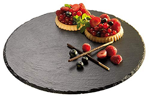 APS assiette à gâteau/assiette rotative en ardoise, Ø 32 cm, hauteur 2,5 cm, épaisseur de l'assiette 6-9 mm, assiette à gâteau, pieds antidérapants, noir