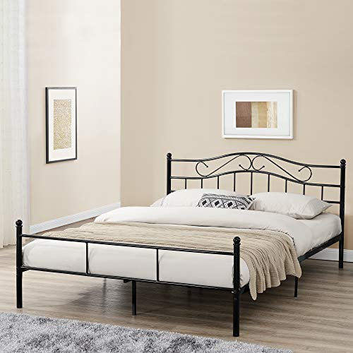 [en.casa] Metallbett Florenz 160x200cm mit Kopfteil Pulverbeschichtet Lattenrost Schlafzimmerbett Doppelbett Bett Schwarz