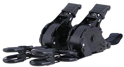 Sandax Automatik Spanngurte mit Sicherungs-Haken im 2er Set, Selbstaufwickelnde Transportgurte 3,65m mit Ratsche, bis 340kg, DIN EN 12195-2, 25mm Breit, Einteilige Zurrgurte | S-Haken mit Sicherung