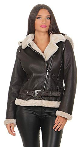 Hollert Damen Lammfelljacke Jessy Felljacke Winterjacke Bikerjacke Lederjacke Kurze Jacke mit Kapuze Merino Lammfell S-2XL