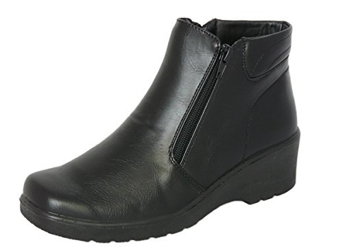 Stivaletti da Donna, Stivaletti Tacco a Cuneo Basso, Pelle Sintetica con Chiusura a Doppia Zip (EU 42 UK 8, Nero)