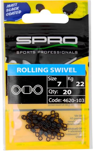 Spro Matt Black Rolling Swivel - Angelwirbel, Tönnchenwirbel, Wirbel zum Angeln, Spinnwirbel, Hechtwirbel, Größe/Tragkraft/Packungsinhalt:Gr. 10 / 14kg / 20 Stück