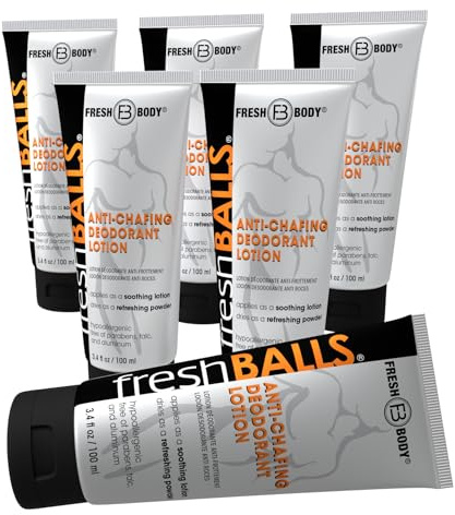 Fresh BALLS Deodorant Cream to Powder | Men's Anti-Chafing Lotion and Balls Deodorant, Hygiene for Groin Area, 3.4 fl oz (Pack of 6)