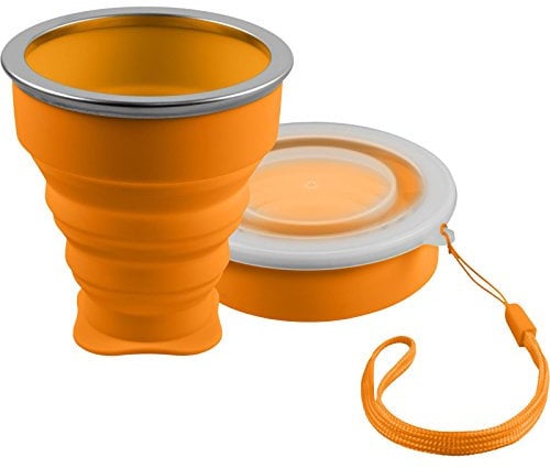Faltbarer Silikon-Becher in orange, praktische Reisetasse Camping Trinkbecher – 210ml
