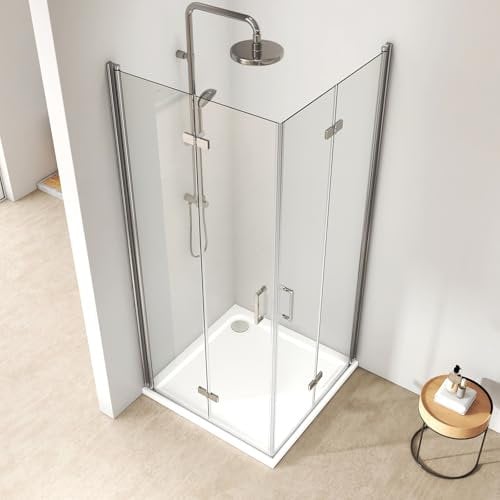 EMKE Duschkabine 100x120x195 cm Duschabtrennung Duschtür Falttür Dusche 180º Klappbar Duschwand 6mm ESG Sicherheitsglas Eckeinstieg Duschkabinen