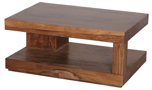 Wohnling Couchtisch Sheesham Massivholz 90x60x40 cm, Wohnzimmertisch braun, Wohnzimmermöbel modern, Massivholzmöbel Echtholz