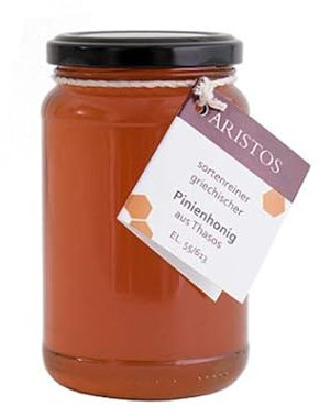 ARISTOS griechischer Honig - Pinienhonig | Brotaufstrich für jeden Tag aus Thassos Griechenland, kaltgepresster und ungefilteter Honig vom Pinienbaum, Griechische Feinkost