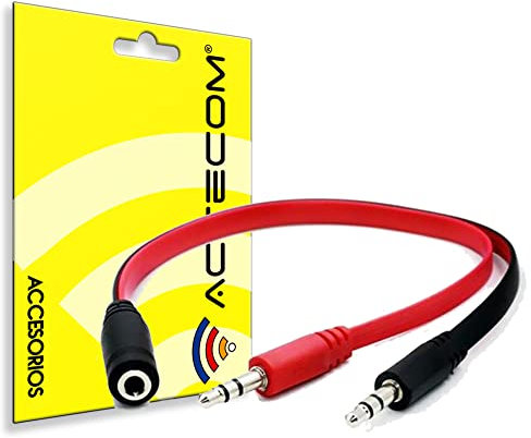 actecom® Cable Divisor 3.5mm TRRS a 2x AUX TRS Splitter de Audio y Micrófono para Auriculares - Rojo