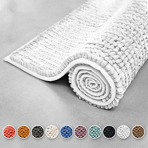 Chenille Badematte Coral - Badezimmerteppich Badvorleger Badteppich - waschbar, rutschfest & flauschig weich - Teppich für Badezimmer - Badematten in modernen Farben (Elfenbein, 70 x 120 cm)