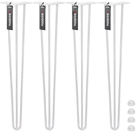 HOLZBRINK 4x Pied de Table en Acier Hairpin, Triple Barre, Pied de Meuble Épingle, Hauteur : 60 cm, Couleur : Blanc Signalisation, HLT-13A-60-9016