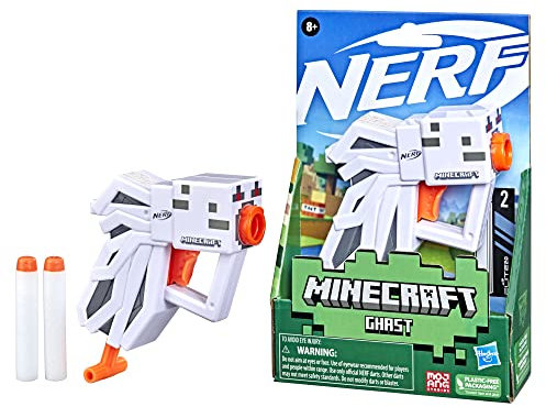 Nerf MicroShots Minecraft - F4421 - Ghast Mini Blaster, Comprend 2 fléchettes Officielles Elite, poignée d'amorçage
