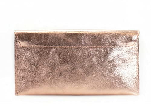 00 Women's Real Leather Envelope Clutch Evening Bag Ladies Suede Shoulder Handbag Metal Zip Closure Bag Ladies Party Handbag Women Hangout Shoulder Bag (Rose Gold (Real Leather))