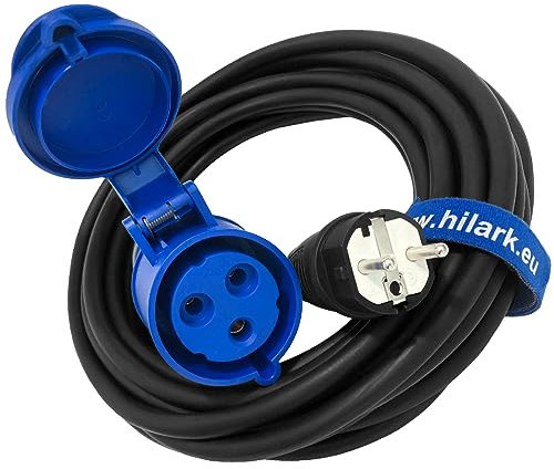Hilark - Prolunga elettrica H07RN-F 3g2,5 mm (3 x 2,5 mm), presa industriale CEE spina a 3 pin, adattatore per campeggio, camper, barche, cantiere (25 metri, colore: Blu, Nero)
