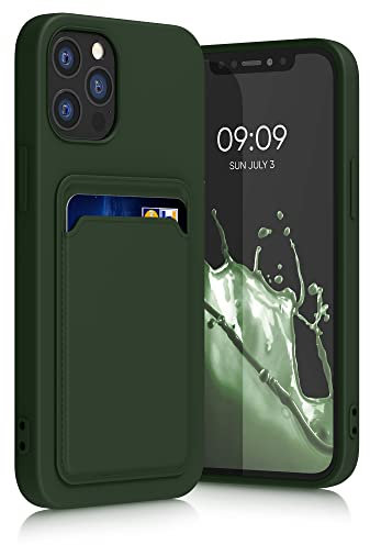 kwmobile Case Compatible with Apple iPhone 12 / iPhone 12 Pro Case - TPU Phone Cover with Credit Card Holder - Dark Green