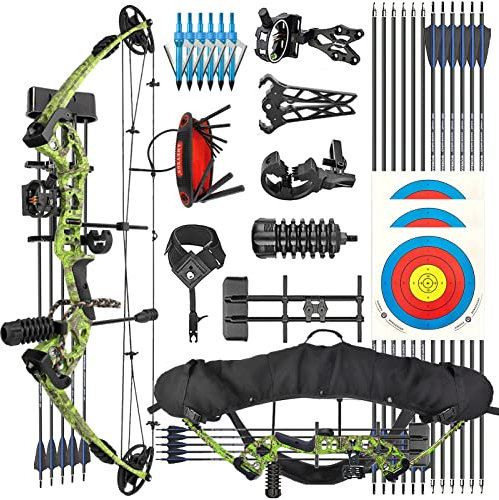 ZSHJGJR Compound Bogen Set Bogenset für Bogenschießen Sportbogen Verstellbarer Jagd Compoundbogenset 30-55 lbs 310fps Jagdausrüstung mit Komplettes Zubehör Kit (Grün, Rechtshänder)