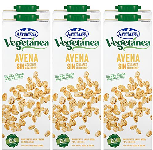 Central Lechera Asturiana - Vegetánea Bebida de Avena Sin Azúcar Añadido, Pack de 6 Briks de 1 Litro con Tapón de Rosca, 6 x 1L, 6000 Mililitros
