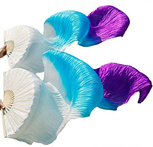 Bauchtanz Fan 1 stück rechte Fans + 1 stück linker Fans 5 größe * 0.9m (Xx * 35) Handgemalter Bauchtanz Seidenventilator Schleier, grüne Farbmischung Farbe