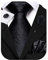 Hi-Tie Cravate et boutons de manchette carrés en soie pour homme en jacquard pour mariage d'affaires, Imprimé cachemire - Noir, M