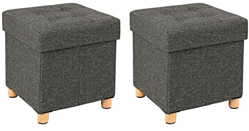 SONGMICS Sitzbank mit Stauraum, 2 Set Schuhbank, klappbare Sitztruhe, Aufbewahrungsbox, Fußbank, 38 x 38 x 40 cm, für Wohnzimmer, Schlafzimmer, dunkelgrau LSF014G12