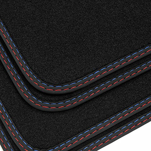 tuning-art BDN232 Doppelziernaht Fußmatten passend für BMW 3er Cabrio E36 1993-1999, Naht:Rot/Blau