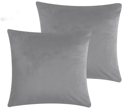 Moonlight Bedding Grey Cushion Covers 45 x 45 cm Soft Touch Velvet Square Throw Pillow Cases with Invisible Zipper 18x18 Inches Pack of 2 Cushion Cover for Sofa Couch Chair Bedroom Car