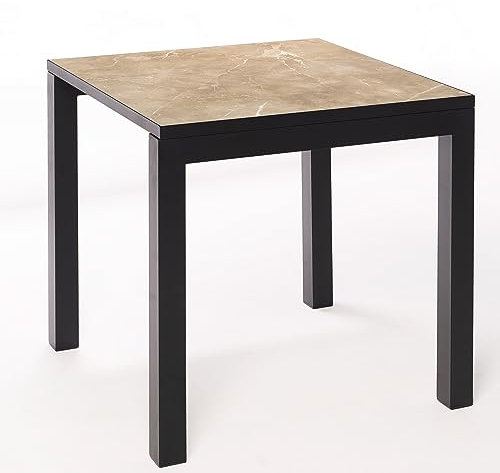SMARTILE Luxury Noce Keramiktisch, 75 x 75 x 75 cm, Schwarz, geeignet für Innen- und Außenbereich, Porzellanoberfläche und Stahlgestell