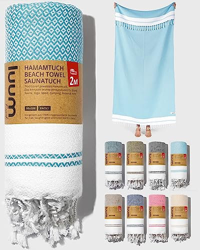 Luum® Saunahandtuch Hamamtuch groß 100x200 Strandtuch Badetuch Handtuch Yogatuch Duschtuch Strandhandtuch Saunatuch Reisehandtuch Turkish Towels, Damen Herren, 100% Baumwolle, Türkis