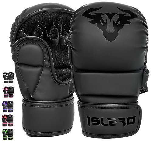 Islero Fitness-Handschuhe, mattschwarz, MMA-Handschuhe, Kampfsport, Grappling, Sparring, Herren, Muay Thai, Käfigbekämpfung, Boxen, Kampfsport, Damen, rosa UFC, Boxsack, Training (schwarz, XL)