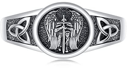 St Michael Erzengel Ring 925 Sterling Silber Verstellbare St. Michael der Erzengel Ringe Schmuck Rune Amulett Schmuck Geburtstag Geschenke für Männer…